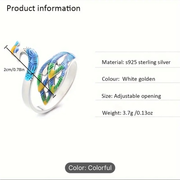 Sterling Silver Colorful Peacock Wrap Adjustable Ring - Picture 5 of 5